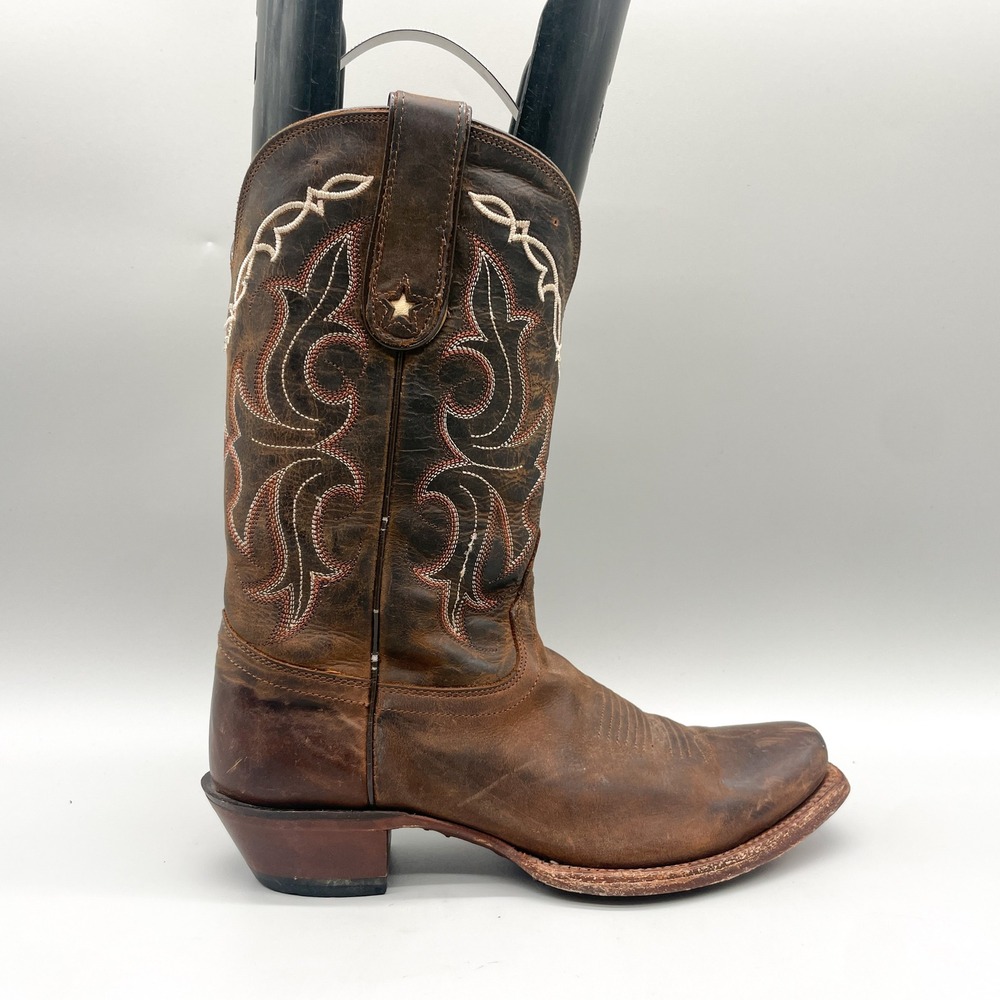 Tony Lama Womens 7B Sorrel Taos Brown Leather Square Toe Western Cowboy Boots